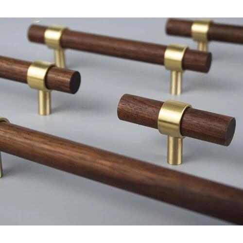 LCH Nordic Style Combinant of Brass and Black Walnut Wood Cupboard Handle Door Pull Handle Color adjustable handle Knob