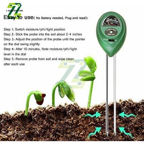 3 in 1 Soil Tester PH Meter Acidity Humidity Sunlight Tester Analyzer Testing Detector Plants Flowers Moist Tester Testing Tool