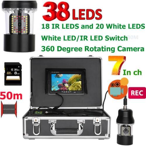 GAMWATER 7 Inch DVR Recorder Underwater Fishing Video Camera Fish Finder 38 LEDs 360 Degree Rotating Camera 20m 50m 100m