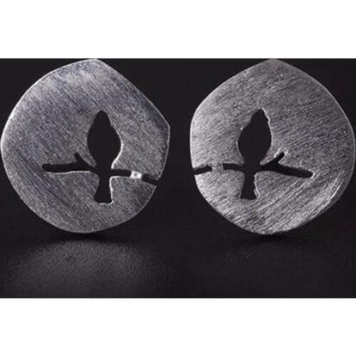 925 Sterling Silver Earrings Matte Tree Branch Bird Stud Earrings For Women Fashion Creative Ladys Ear Studs Ear Jewelry