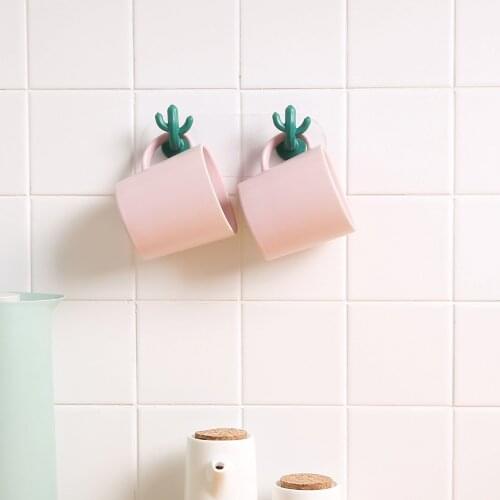 1 pcs Multi-functional cactus hook Kitchen Cabinet Wall Cabinet Hook Sticker Home Kitchen bathroom household Adhesive Sticky hoo