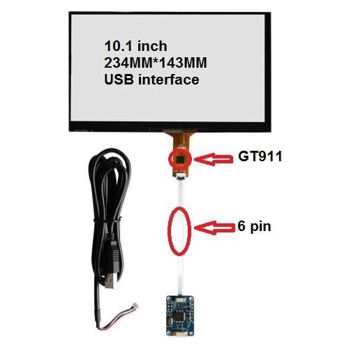 10.1 inch capacitive touch screen 234*143 IC: GT911 6 pin USB control card is applicable to Windows 7 8 10 free drive