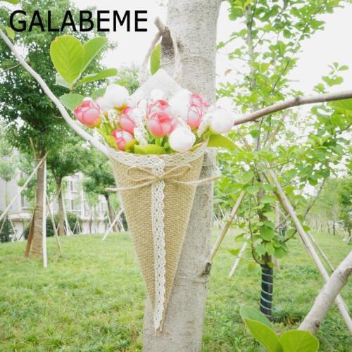 10pcs/lot burlap jute Hessian Pew Cone Flower Holder Organizer Christmas Birthday Baby Shower Rustic Country Wedding Decoration