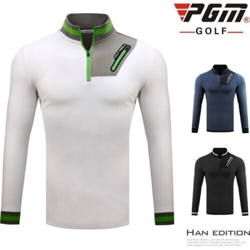 2020 PGM Autumn Winter Mens Long Sleeve Zipper Stand Collar Golf Shirt Mens Golf Warm Fleece T Shirt Sportswear Tops