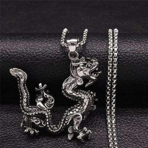 2021 Stainless Steel Big Dragon Necklaces Chain Women Silver Color Pendant Necklaces Jewelry collier acier inoxydable NZZ224S03