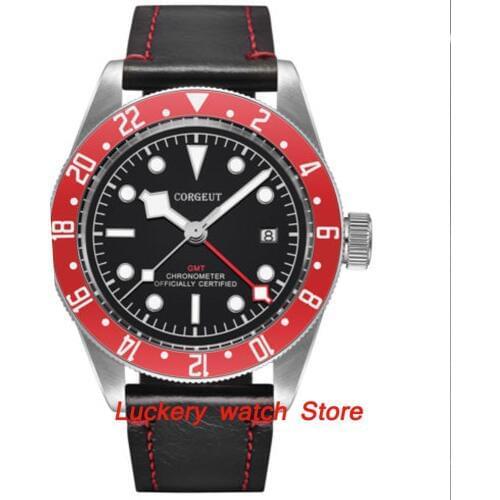41mm Corgeut GMT mens watch black dial luminous rotating Bezel sapphire glass Automatic movement wrist watch-CA21