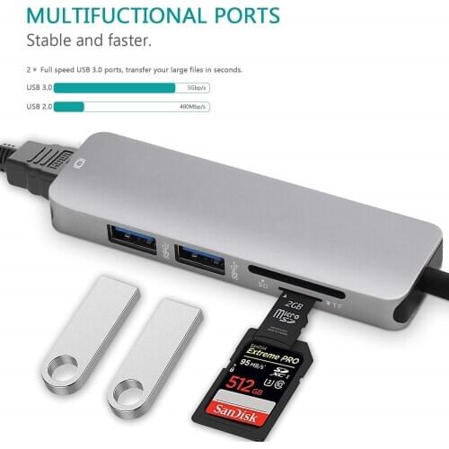 5 In 1 USB C HUB Type C To HDMI Adapter Multi USB 3.0 HUB for MacBook IPad Pro 2020 USB-C 3.1 Splitter Port Type C HUB