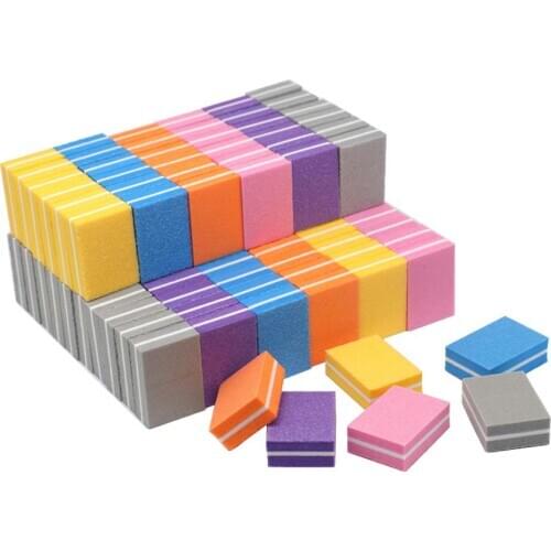 50pcs/Lot Mini Sponge Nail File Colorful Sanding Buffer UV Gel Polish Manicure Nagel Vijl Set Block Nail Files Double Side Tools