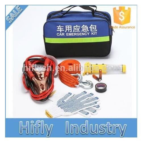 Car emergency security kit safety hammer tow rope dot gloves electrical tape battery cable portable reflective
