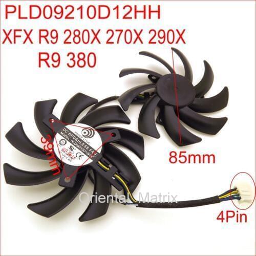Free Shipping 2pcs/lot PLD09210D12HH DC12V 0.40A 85mm For XFX R9 380 280X 270X 290X Graphics Card Cooling Fan 4Pin