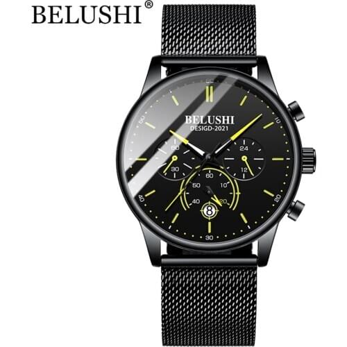 Belushi Milan Steel Quartz Watches for Man Women Luxury Watch Man Waterproof Luminous Waterproof Chronograph Wristwatch 2020 New