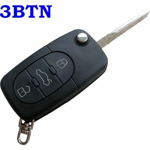 Flip 3 Button Remote Key Shell fit for Audi A2 A3 A4 A6 A8 TT Uncut HU66 Blade Car Key Fob Case