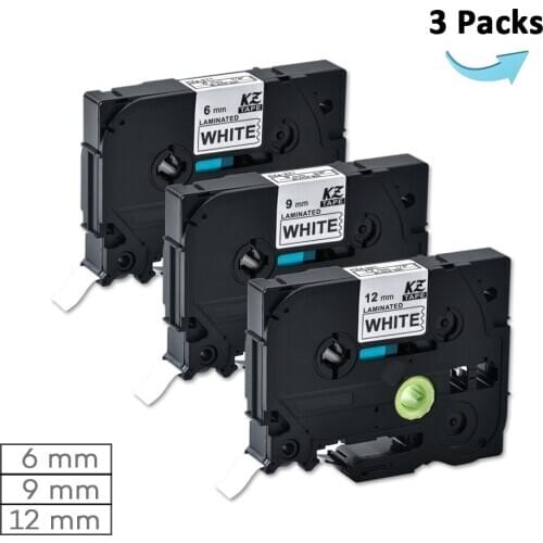 CIDY 3Pcs tze211 tze221 tze231 6mm 9mm 12mm black on white tze-231 Tze Label Cartridge For Brother P touch PT-E500W PT-E100B