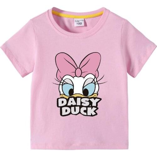 Disney childrens T-shirt cartoon Daisy duck printing regular round neck solid color cotton children do not fade cool summer