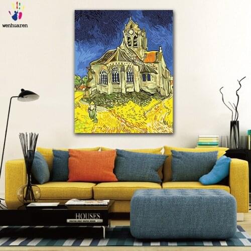 DIY colorings pictures by numbers with colors The Church at Auvers Van Gogh picture drawing painting by numbers framed Home