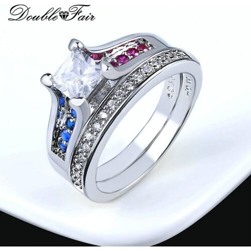 Double Fair Trendy Ring Set For Women Lovers' Wedding Ring AAA+ Zirconia Crystal Fashion Jewelry HotSale DZR007