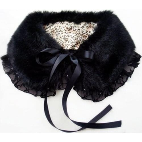 Imitation Rabbit Fur Collar Lady Fake Wool False Collar Female Shawl Lace Bowknot Color Women Detachable Collars