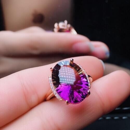 Fine jewelry 925 Pure Silver Embedded Natural Amethyst Female Ring Support Detection