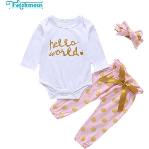 3PCS Baby Girl Clothes Cotton Baby Bodysuits+Pant+Headwear Girls Baby Clothing Sets 0-24M Full Sleeve O-Neck Print