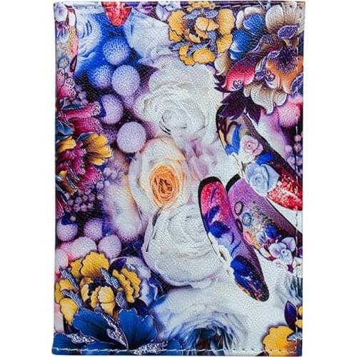 New Fashion Flower Pattern Travel Passport Holder Case Multi-function PU Passport Covers Womens ID Credit Card Holder Wallet