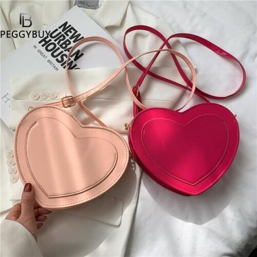 Fashion Women PU Leather Solid Color Crossbody Shoulder Bag Ladies Vintage Love Heart Shape Zipper Small Purse