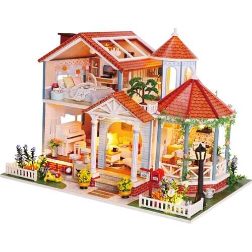 DIY Creative Wood Dollhouse Furniture Kit 3D LED Light Cottage Puzzles Toy