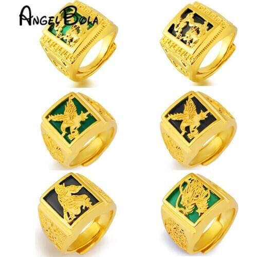 New Brass Gold Ring Male Adjustable Rings for Men Black/ Green Alluvial Gold Men Ring No Fade Fashion Jewelry Wedding