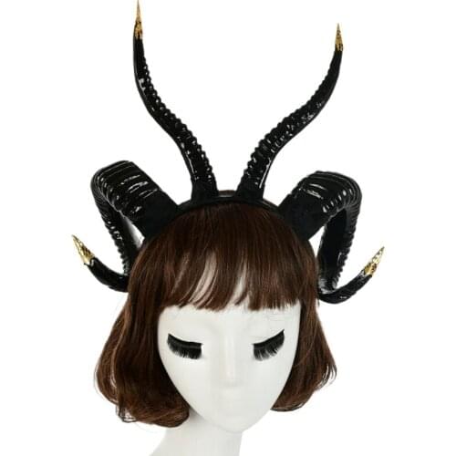 Faux Goat Horn Headband Cosplay Headwear for Halloween Novelty Sheep Horn Hair Band Carnival Headpiece Party Supplies R7RF