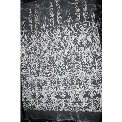 Off white 3D flowers sequins and beads lace fabric, ivory 3D beaded mesh embroidered lace fabric with 3D florals