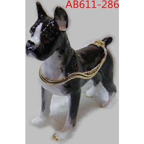 PEWTER BEJEWELED HINGED TRINKET DOG JEWELRY BOX