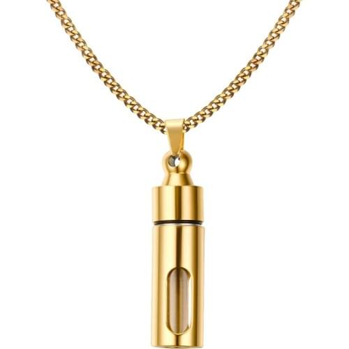 Perfume bottle pendant stainless steel openable steel glass pendant gold black European and American fashion men jewelry N00629