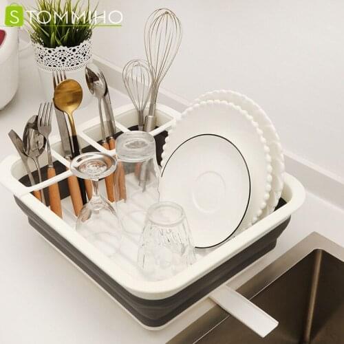 STOMMIHO Dish Rack Folding Bowl Tableware Plate Cups Storage Drainer Portable Kitchen Tools Accessories Multi-functional Space