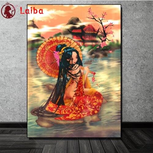 Full Square round drill Diamond painting Diamond embroidery cartoon Japanese woman taking bath Cross stitch resin bathroom decor