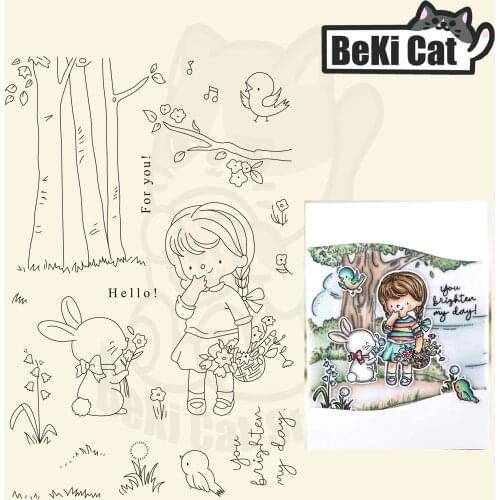 Friendships girl rabbit Transparent Clear Stamps for DIY Scrapbooking/Card Making Fun Decoration Supplies