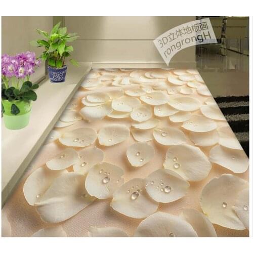 Floor wallpaper 3d for bathrooms Custom Photo self-adhesive 3D rose petals dew 3D floor PVC waterproof floor