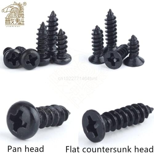 100pcs M2 M2.6 M3 M3.5 Black Steel Mini Micro Small Phillips Flat Countersunk Head Cross Round Pan Head Self-tapping Wood Screw