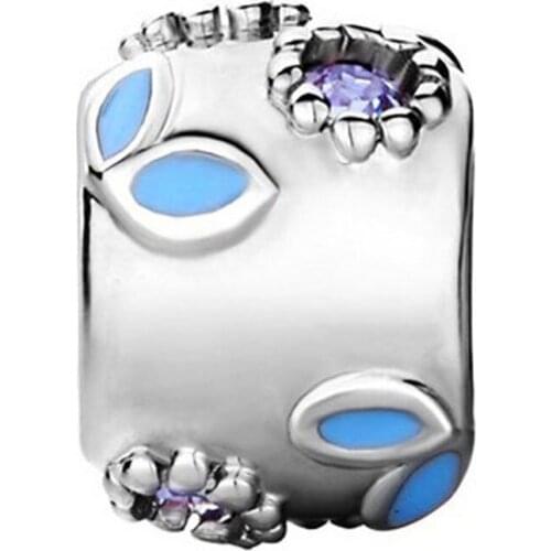 Blue crystal flower charm beads fit authentic pandora bracelets jewelry brand beads for jewelry making