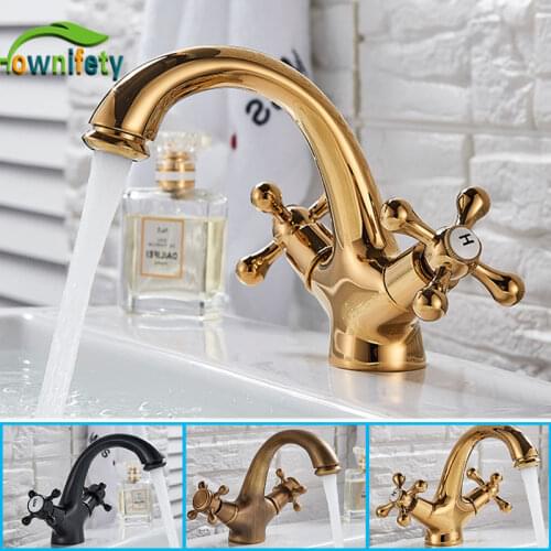 Solid Brass Golden Polish Bathroom Faucet Vessel Sink Faucet Deck Mounted Mixer Tap Hot and Cold Water