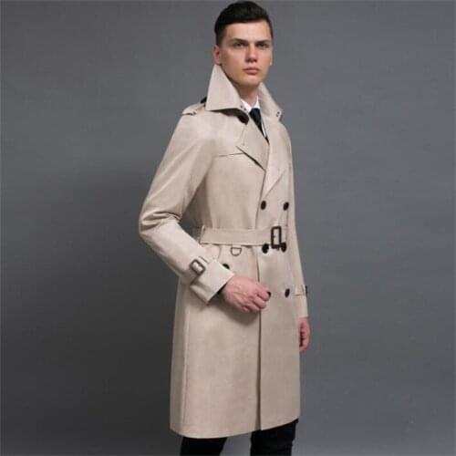 Double-breasted trench coats men beige man long coat men clothes slim fit overcoat long sleeve 2020 new designer