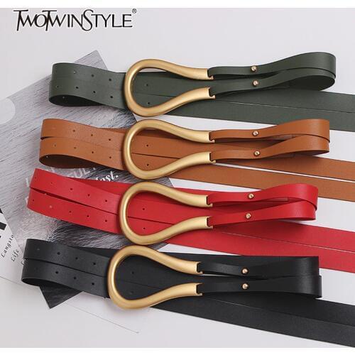 TWOTWINSTYLE Casual PU Leather Womens Belts Hit Color Novelty Double Long Belt For Female 2020 Fashion Accessories Tide