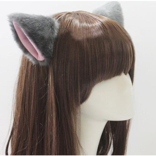 Hot Sale Solid Color Cute Imitation Animal Cat Long Fur Ears Shape Hair Clip Halloween Party Headwear Wholesale