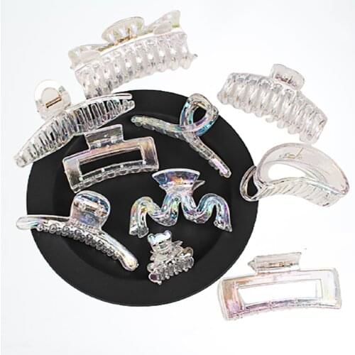 New Fashion Laser Colorful Claw Transparent Plastic Hair Clip Large Size Hair Clamps Simple Girls Crab Elegant Hair Accessories