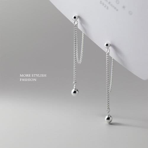Solid 925 Sterling Silver Dangle Earrings for Women Teen Girls Long Chain Bead Tassel Korean Drop Earings Trend Jewelry