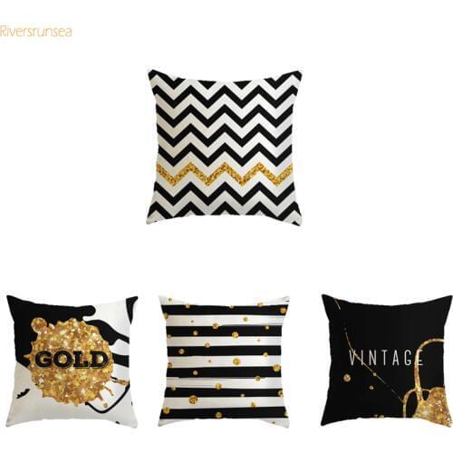 Gold White Geometric Decorative Pillow CoversGeometric striped english alphabet Decor Bronzing Cushion Cover Home Textile Sofa S