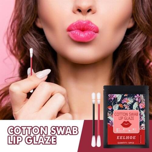 10 Pcs Lipstick Cotton Swab Women Long Lasting Lip Gloss Cotton Swab Matte Lipstick Cotton Swab Waterproof Liquid Non-Stick