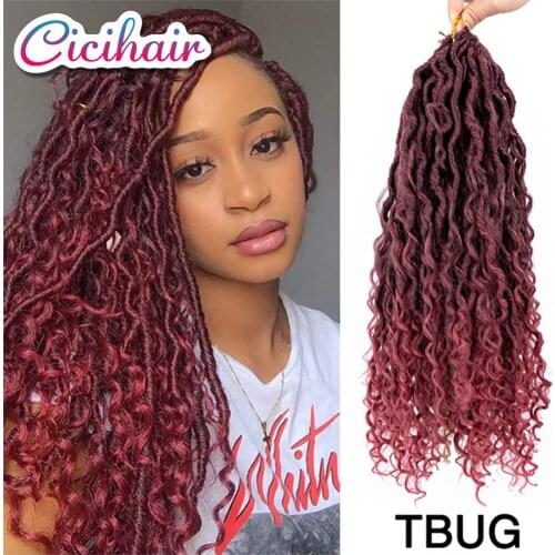 14、18" Goddess Faux Locs Crochet Braid Hair Ombre Locs With Curly Hair Synthetic Passion Twist Hair Pre Looped 24Strands