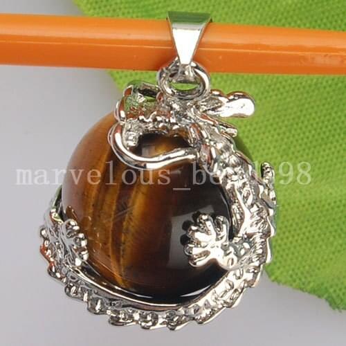 Free shipping Fashion Jewelry Beautiful Tigers Eye Ball Bead Dragon Pendant MC2299