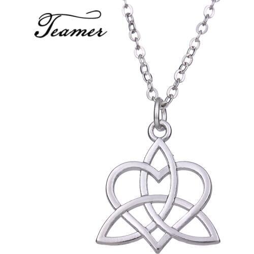 Teamer Triqueta Heart Pendant Necklace Wicca Symbol Simple Jewelry Silver Color Bijoux Adjustable Chain for Women AH111322