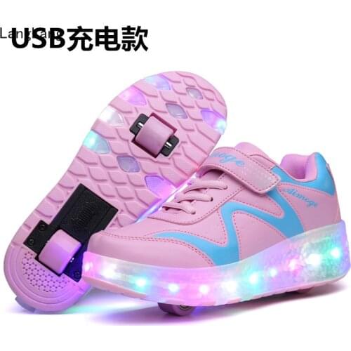 Heelys USB Charge Kids Shoes LED Light with Two Wheels Luminous Girls Sports Shoes Boys Girl Childrens Sneakers EU 27-43