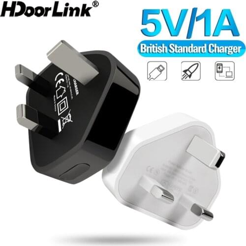 HdoorLink UK Plug 3 Pin Regulatory 5V 1A Universal Travel Charging Head British Standard Charger Phone Charge USB Power Adapter